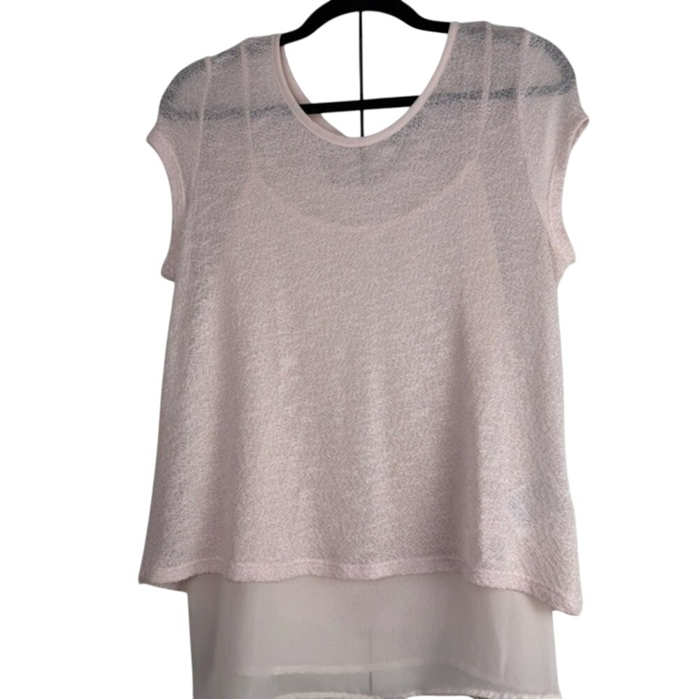Yessica C&A Pink Layered Mesh Knit Cap Sleeve Top Medium European Import